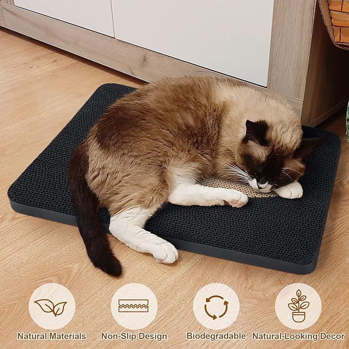 Ownpets Wall Cat Scratcher, Cute Vertical Cat Scratching Board, Wall Mounted Cat Scratch Pad for Wall, Glass, Wood, and Tile, Furniture Protector, Fish Print Black