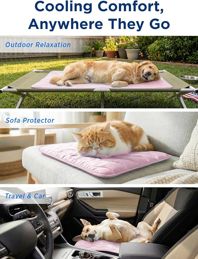 Dog Cooling Mat for Large Dogs, 35"x28" Breathable Self Cooling Crate Mat for Dogs & Cats, QMAX>0.5 Portable Washable Pet Cooling Mat for Dog Bed Thickened Cool Fiber Indoor/Outdoor Summer,Blue