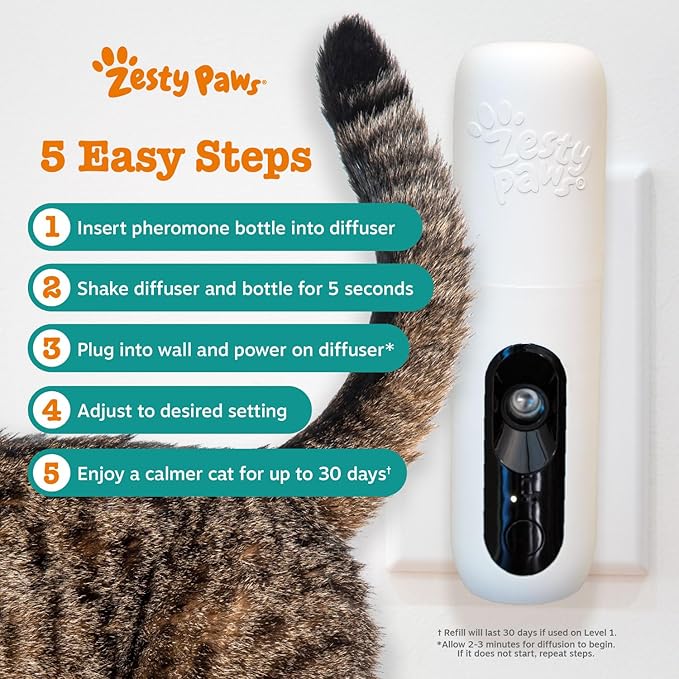 Zesty Paws 30 Day Cat Pheromones Calming Diffuser Plug-in Starter Kit - Cat Calming Diffuser for Cats with Stress, Urine Spraying, Scratching, Excessive Grooming & Aggression - Starter Kit