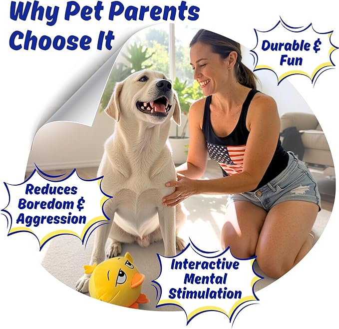 3 in 1 Squeaky Soft Plush Durable Dog Chew Toy for Aggressive Chewers, No Stuffing Interactive Tough Rip & Reveal Crinkle Yellow Duck Ball in Gift Box, Puppy, Small & Large Breed Pets Birthday Present