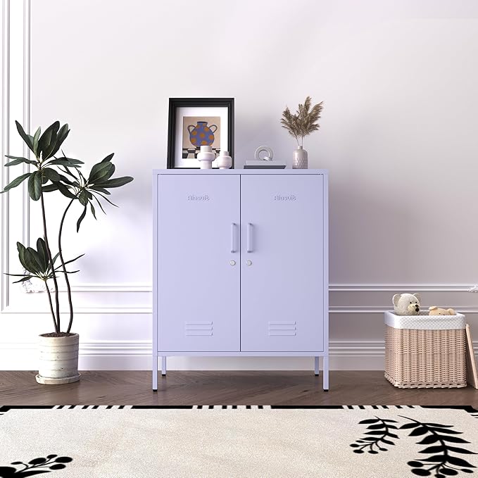 Purple Heavy Duty Metal Storage Cabinet, Multifunctional Lockable Cabinet with 3 Adjustable Shelves, Secure Industrial Organizer for Home Office School, Easy Assembly, 40" H x 31.5" W x 15" D