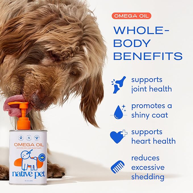 Native Pet Omega 3 Fish Oil for Dogs & Cats - Promotes Healthy Skin, Shiny Coat, & Strong Joints - Made with Wild Alaskan Salmon Oil for Dogs – Tasty, Fast-Absorbing Omega 3 6 9 Liquid Supplement-16oz