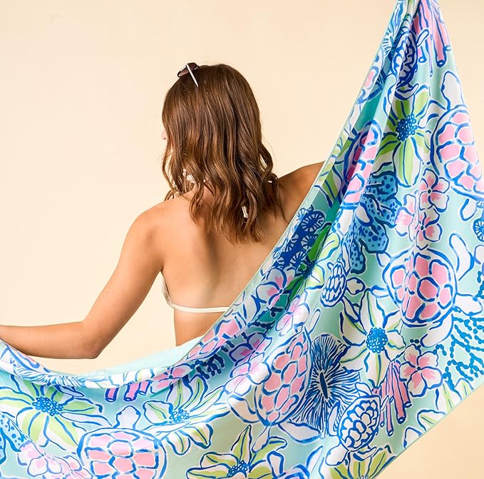 The Darling Effect Beach Towel Set Microfiber Quick Dry Towel Extra Large Sand and Water Resistant Oversized for Pool or Beach Chairs 3 Piece Set with Matching Bag and Stay Put Band