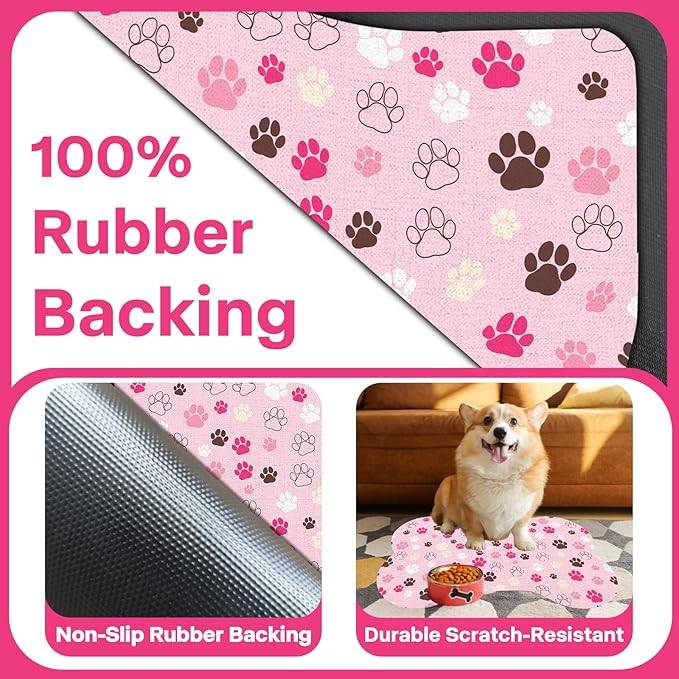 Pet Dog Cat Food Mat, Absorbent Bone Shaped Dog Bowl Mats for Food and Water, Non Slip Cute Dogs Cat Placemats Feeding Mat with Rubber for Floors Indoor Puppy Pet Accessories Supplies 17"x30" Pink