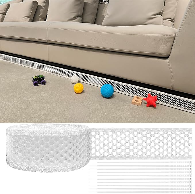 Under Couch Blocker, 394 x 2.75 Inches Under Bed Blocker for Pets - Prevent Lost Toys for Under Furniture with 10 Zip Ties, Couch Accessories (White)