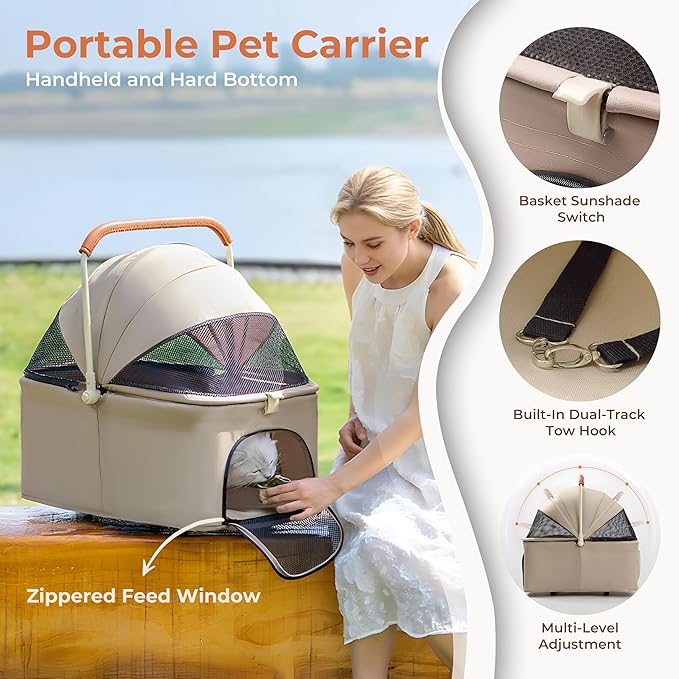 3 in 1 Pet Stroller with Removable Carrier, Foldable Pet Carrier for Small/Medium Dogs and Cats Up to 55 Lbs, 4 Wheels, Car Seat, One Click Folding Stroller for Travel & Outdoor