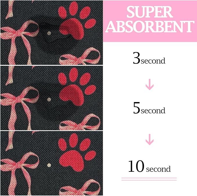 SHIYUE Dog Food Mats for Floors, Absorbent Cat Bowl for Food and Water, Non-Slip Accessories Pet Supplies(12"x20",Black Bow Footprint)