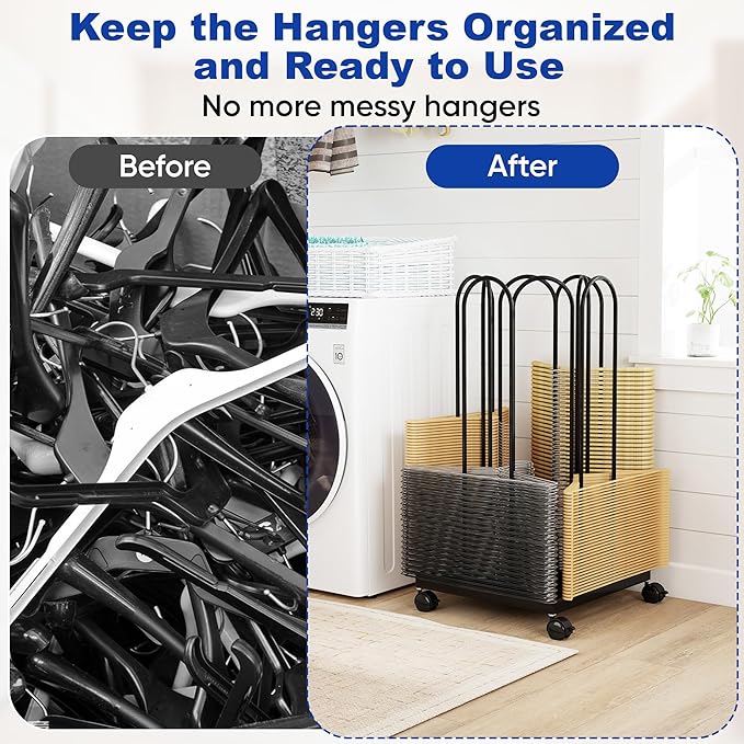 AIWFL 4 Side Storage Hanger Stacker Cart, Hanger Organizer Stacker with 4 Wheels, Clothes Hangers Storage Rack, 4 in 1 Rack Stand for Laundry Room, Shopping Mall, Specialty Store