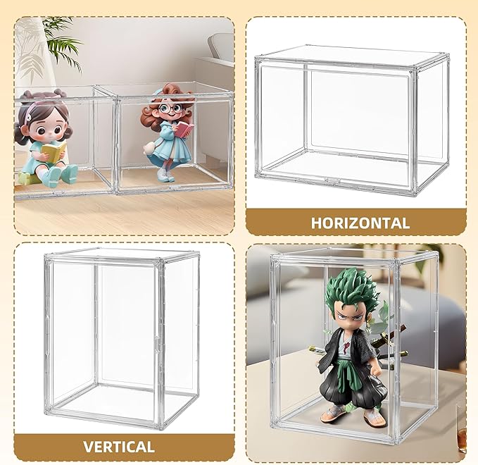Clear Acrylic Display Case – Stackable Storage Box with Magnetic Lid, Dustproof Organizer for Collectibles, Figures, Shoes, and Books – Large Size 14.2"x8.7"x10.6"