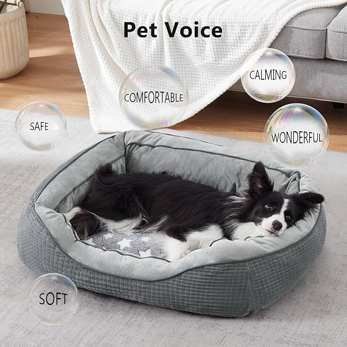 SIWA MARY Dog Beds for Small Medium Large Dogs & Cats. Washable Pet Bed, Orthopedic Dog Sofa Bed, Soft Calming Sleeping Warming Puppy Bed (Star-Grey, Large-(30’’x 24’’x 9’’))