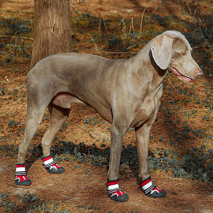 Dog Shoes, 4 PCS Dogs Booties Hot Pavement, Waterproof Non-Slip with Reflective Strips, Large Medium Small Puppy Paw Protector for Walking