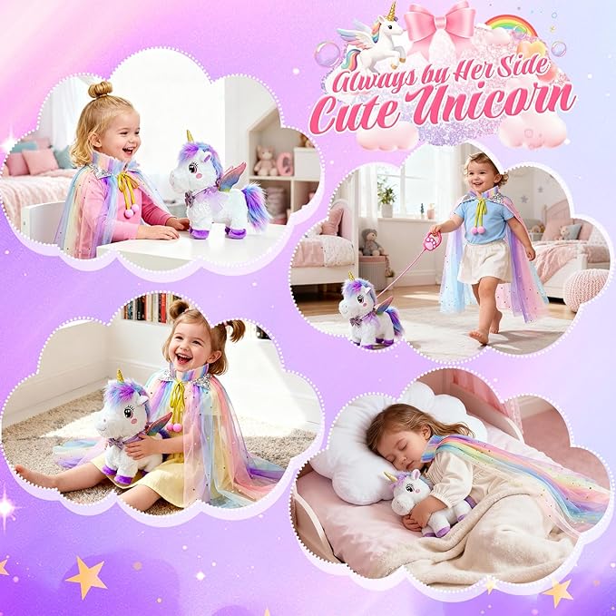 Unicorn Toys for Girls Ages 3-6 Unicorns Gifts, Walking, Talking & Singing Interactive Unicorn with Light Up Princess Cape, Remote Control Plush Unicornio Pet Care Toy for Toddler Girls