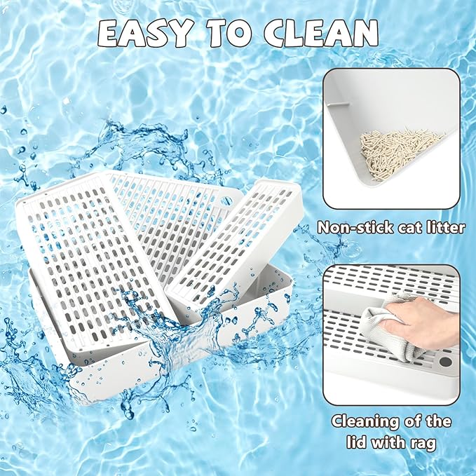 Adjustable 3 Steps Cat Ramp for Litter Box, Detachable Cat Pedal Step Stool with Filter Function, Double Layered Cats Litter Trapper, Suitable for Small&Elderly Cats, Non-Slip(White)