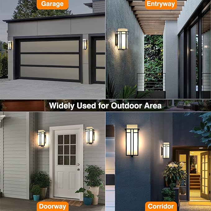 Outdoor Lighting Fixtures Wall Mount, Outdoor Wall Lights Modern with Frosted Glass, Aluminum Exterior Light for House Outdoor Wall Lantern for Garage Porch Carriage Patio (14.6''H, 1 pc)