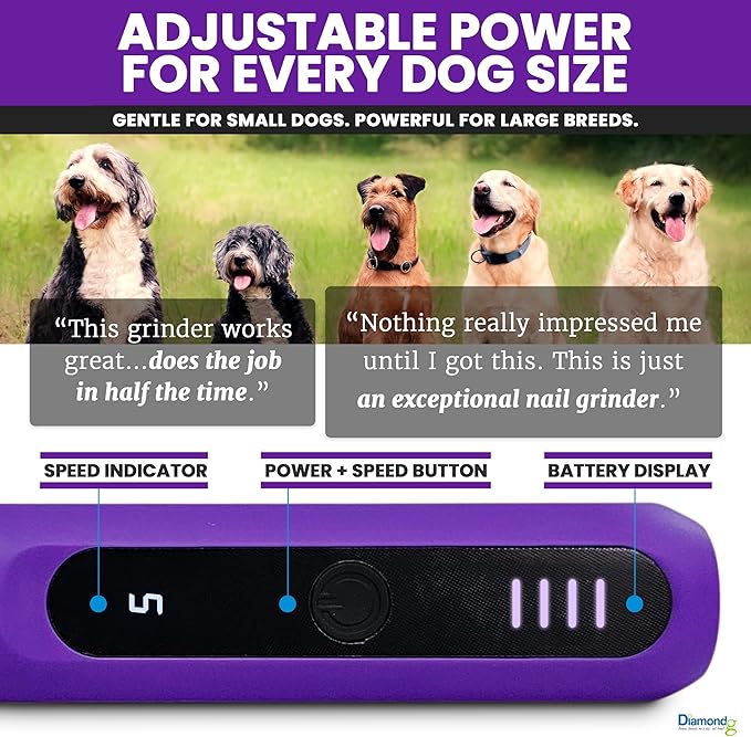 Diamondg Cordless Micro Dog Nail Grinder with Quiet Sound & LED Tip for Large & Small Dogs, 4hrs. Runtime - Electric Dog Nail Trimmer, Heavy Duty Rotary Tool Alternative to Toenail Clippers & Filers