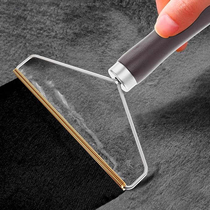 Pet Hair Remover for Furniture. Cat and Dog Fur Remover Tool. Reusable Lint Cleaner with Copper Teeth-Cutters and Wooden Handle. Metal Pet Hair Removal Tool for Carpet. Portable Couch Cleaner