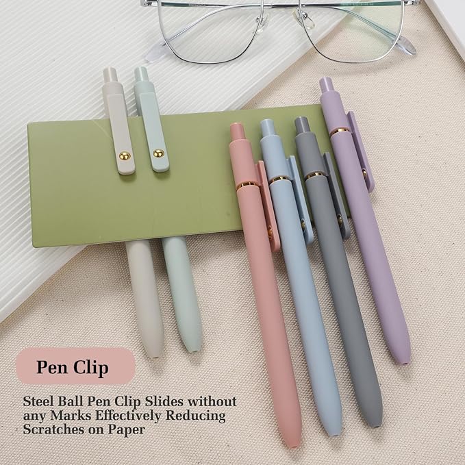 FIOVER Gel Pens, 6pcs 0.7mm Fine Point Black Ink, Quick Dry Smooth Writing Pens for Journaling, Nurse Aesthetic Cute Office School Supplies, Gifts for Women and Men (6Pcs Morandi-Black Ink)