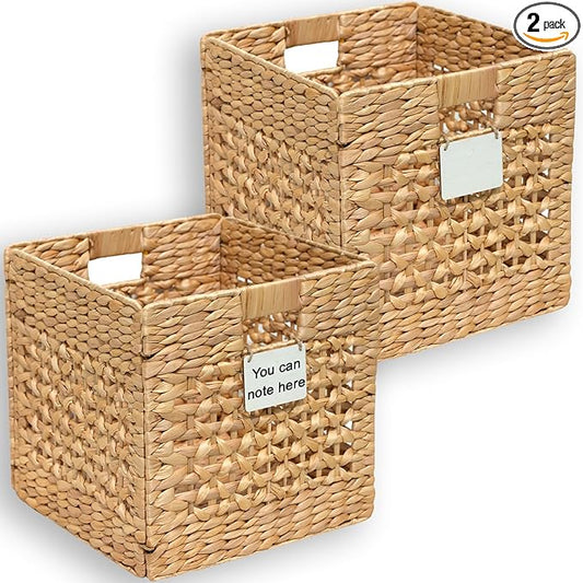 Water Hyacinth Storage Baskets For Shelves, 12x12 Cube Storage Organizer, Square Wicker Basket, Cube Organizer, Woven Basket, Canastas Para Organizar, Cestas Para Baskets For Shelveszar, 2 Pcs
