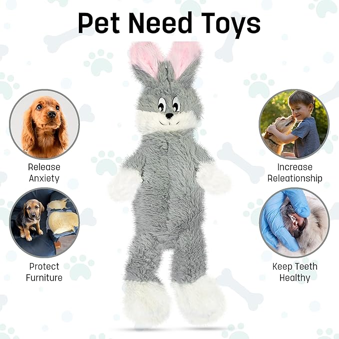FGA MARKETPLACE Frog-Grey and Pink Rabbit Flat NO Stuffing NO Squeak Plush Dog Toy, Funny Style Will Entertain Your Pet for Hours, Recommended for Small and Medium Dog 21 INCH Long