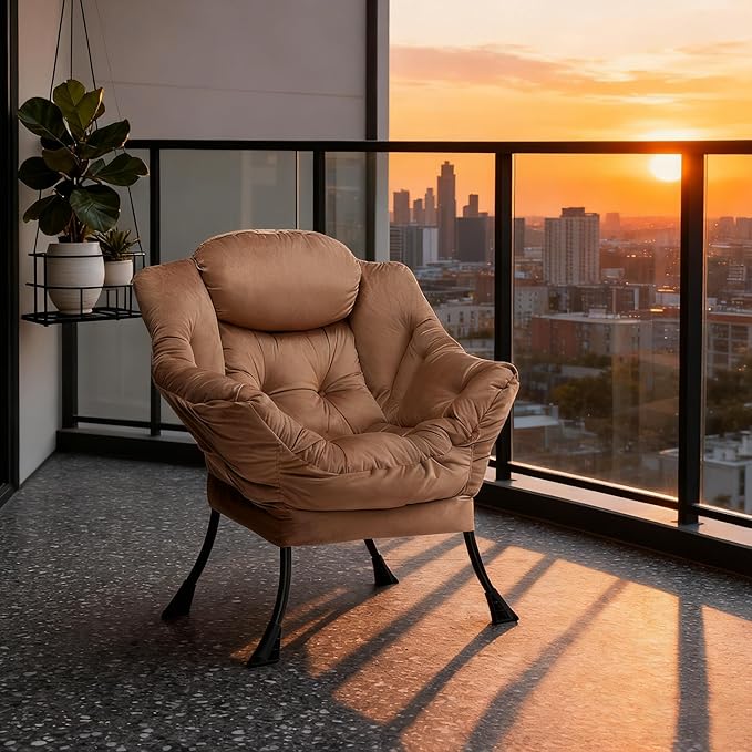 HollyHOME Lazy Chair with Armrest and Side Pocket, Comfy Accent Lounge Chair,Leisure Sofa Armchair for Living Room, Bedroom, Dorm, or Small Spaces, Oversized Reading Sofa Chair,Velvet Taupe Brown