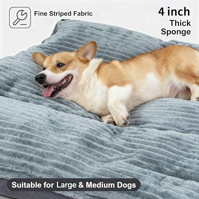 Big Dog Bed for Large Sized Dogs -Dog Crate Pad Removable Washable Cover, Non-Slip Bottom, Pet Mat Comfort Cushion for Joint Relief, Deep Sleep & Home Decor