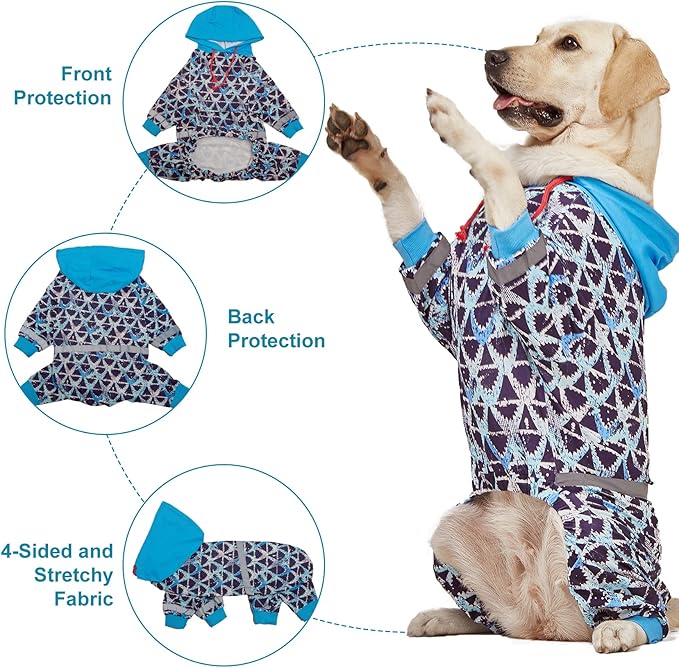 LovinPet Large Pitbull Dogs Onesies - Wound Care/Post Surgery dog clothes,Anxiety Relief shirt for Dogs,Large Breed Dog Jammies, Lightweight Stretchy,Reflective Stripe, Brown Shark Print,Pet Pj's /3XL