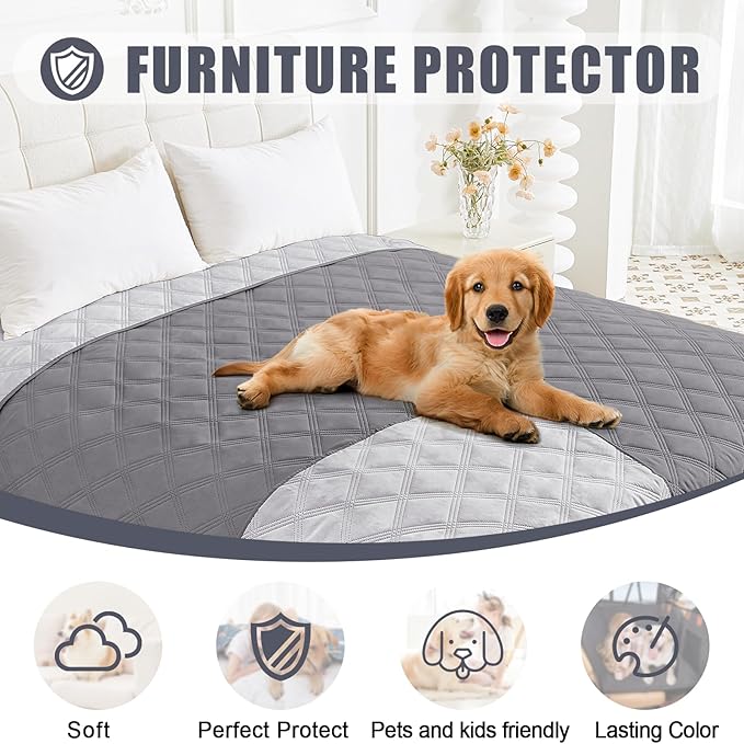 Smiry Waterproof Dog Bed Cover Blanket 82x82, Soft Reversible Pet Blanket, Washable Leakproof Cats Dogs Couch Cover for Sofa, Couch, Furniture, Lattice, Grey/Light Grey