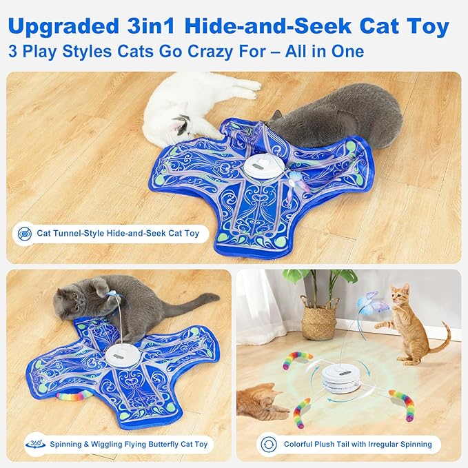 Interactive Hide and Seek Cat Toy with Blue Cover + 2 Wire Butterfly Replacements