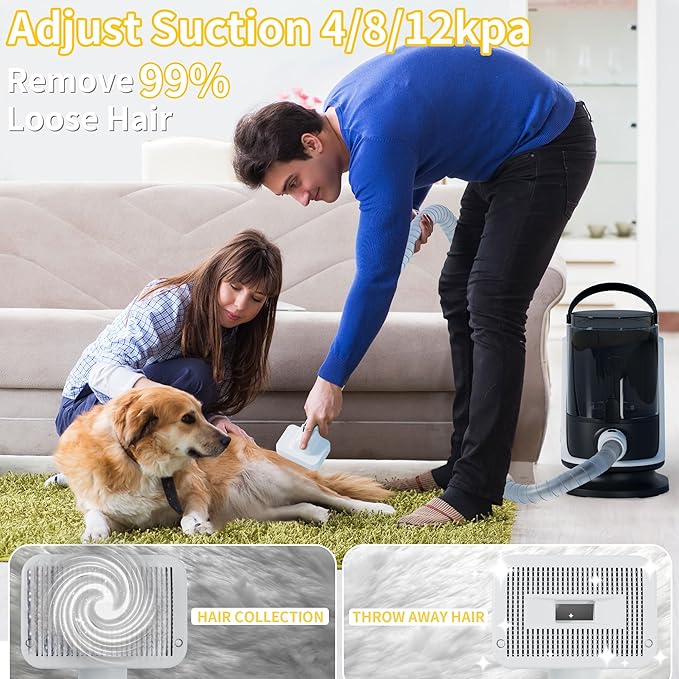 Lanchez Dog Grooming Vacuum & Dryer, 8 in 1 Pet Grooming Vacuum for Dogs with 3L Dust Bin, Low Noise 12Kpa Suction Dog Vacuum for Shedding Grooming with 3 Modes for Shedding Pet Hair, Home Cleaning