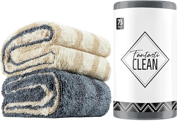 Fantasticlean Microfiber Towels Bundle, 75 Sheets Tear Away Cleaning Cloth Roll, 2 Pack Premium Drying Towel, for Home, car, Outdoor