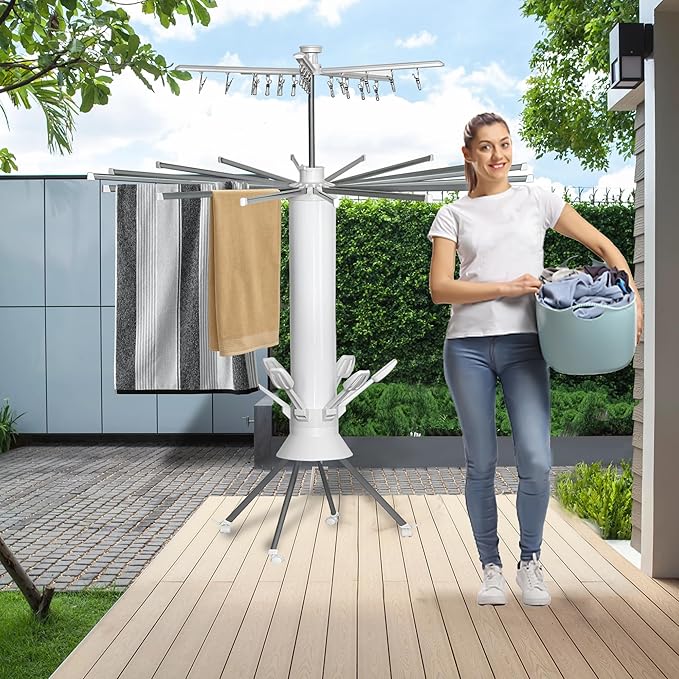 4-Legged Foldable Clothes Drying Rack with Wheels, Portable Large Capacity Space Saving Foldable Drying Rack for Indoor Outdoor Home Use, Ideal for Laundry Room Balcony Apartment