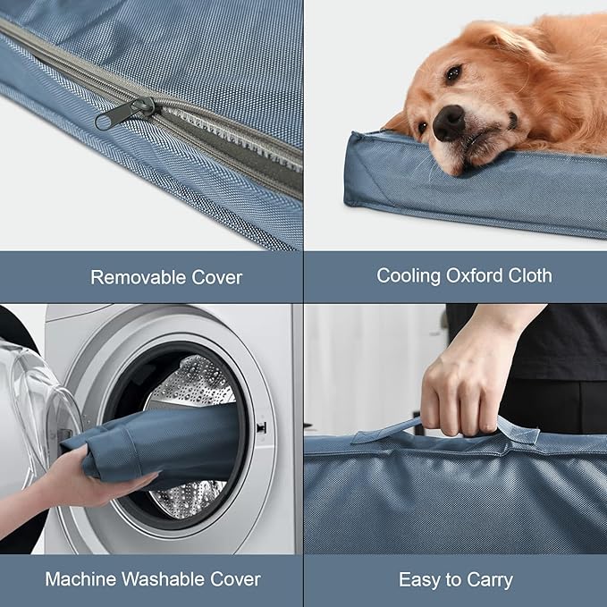 Outdoor Orthopedic Dog Bed for Medium Dogs & Cats, Waterproof Flat Pet Mat with Egg Crate Foam & Washable Removable Oxford Cover, 30x20 Inch, Blue