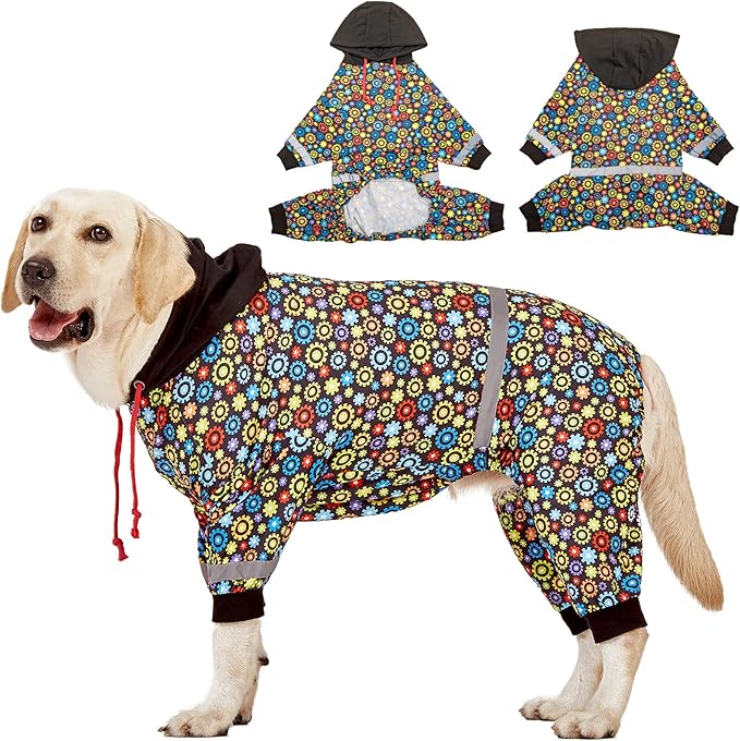LovinPet Large Big Dog Onesies, Wound Care/Post Surgery Dog Shirt, Stop Shedding for Dogs, Pet Anxiety Relief Pajamas, PJ's for Dogs, Reflective Stripe, Gears and Black Print, Pet PJ's, 2XL