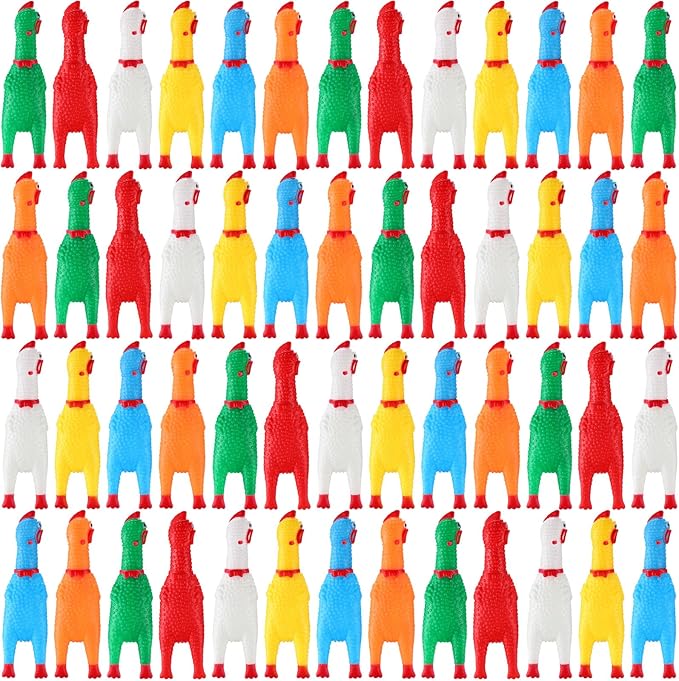 Honoson 50 Pcs Rubber Chickens Squeak Screaming Chicken Novelty Bulk Dog Toys for Pets Dogs Adults, 6.3 Inch (Colorful)