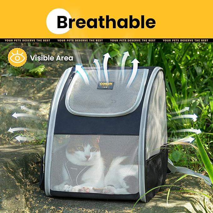 Cat Backpack Carrier for Small Dogs and Cats Fit Up to 15 Lbs,Small Dog Backpack, Expandable & Foldable with 3-Side Mesh Windows, Pet Carrier for Travel & Hiking Friendly，Gray