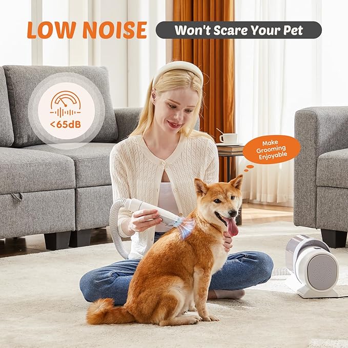 5-in-1 Pet Grooming Vacuum Kit, Dog Clippers with Cordless Low Noise 2.5L Dust Cup, 3 Suction Modes and 5 Groomer Tools for Dogs, Cats and Other Animals Hair Trimmer