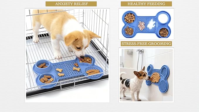 Pet Feeding Dishes,Slow Feeder Lick Mat for Dogs,Cat Licking Mat with Strong Suction Cups - 6-in-1 Interactive Snuffle Mat for Fast Eaters,Anxiety Relief,Grooming & Bath Time-BPA-Free(Sky Blue)