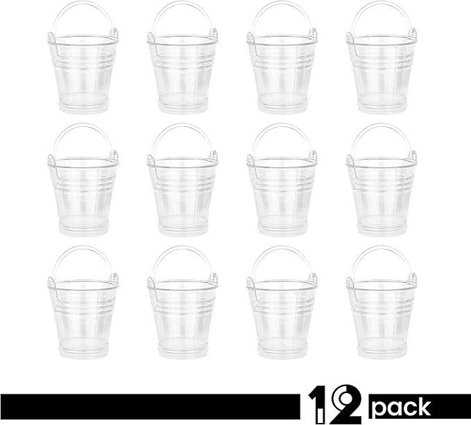 Hammont Pail Shaped Acrylic Candy Boxes - 12 Pack - 2.16"x2.5"- Perfect for Weddings, Birthdays, Party Favors and Gifts | Designer Cute Clear Lucite Plastic Treat Containers