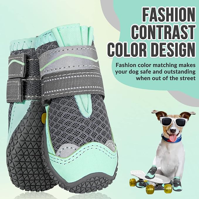 SlowTon Dog Shoes for Large Small Medium Dogs - Breathable Dog Boots for Summer Hot Pavement, Paw Protector for Outdoor Walking Winter Snow, Anti-Slip Rubber Dog Booties for Hard Floor (GR, 1)