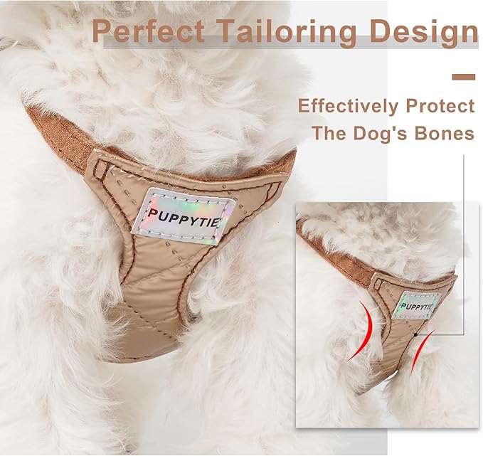 Puppytie No Pull xs Dog Harness with Multifunction Dog Leash,Soft Adjustable No Choke Escape Proof Pet Harness Vest,Glossy Oat Brown,XXS