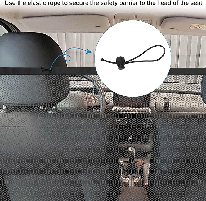 Dog Car Net Barrier, Expandable Pet Divider for Backseat, Dog Barrier for SUV Car Truck, Mesh Net with Adjusting Rope & Hook, Black