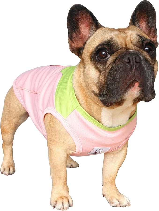 iChoue French Bulldog Summer Cooling Shirt for Dogs UV Sun Protection Vest Sleeveless Breathable Tank Top English Pug Pink Green - XLarge
