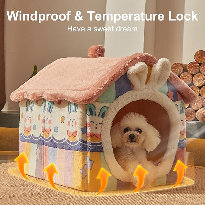 JIUPETY Cute Cat Houses for Indoor Cats, Dog Bed with Cover Cave, M Size Cat Cave for 6-11 Lb Dogs and 9-17 Lb Cats, Igloo Dog House with Non-Slip Bottom, Rainbow