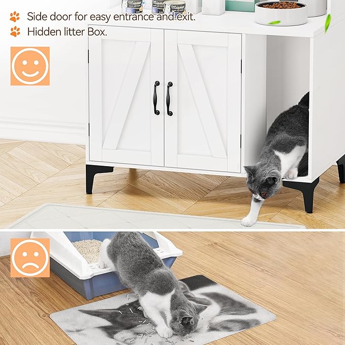 IDEALHOUSE Cat Litter Box Enclosure with Shelves and Doors,Wood Sturdy Hidden Litter Box Furniture,Indoor Cat House Furniture for Most of Litter Box,Litter Box Cabinet,White