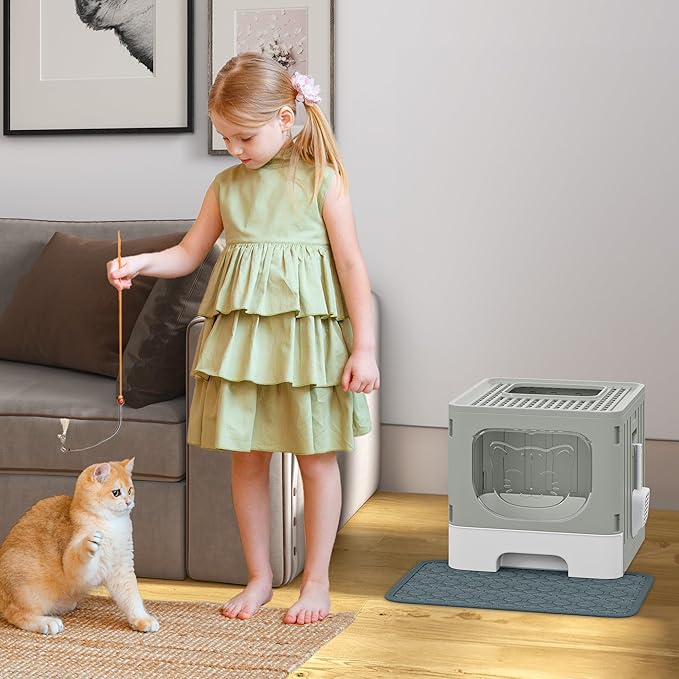 YITAHOME Large Enclosed Cat Litter Box with Cushion, Anti-Splash Closed Litter Boxes with Litter Scoop Front Entry Top Exit Door, Easy to Install and Clean