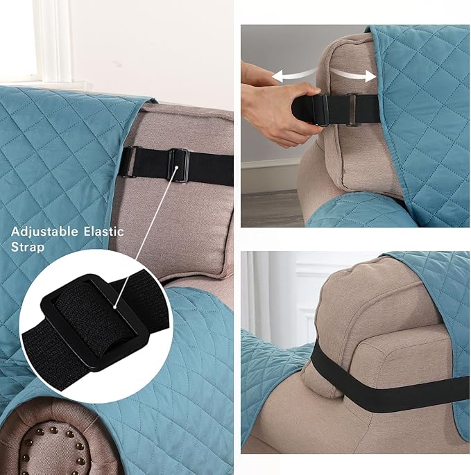 H.VERSAILTEX Reversible Sofa Cover Couch Cover for 3 Cushion Couch Water Resistant Furniture Protector for Pets Durable Large Cushion Protector with Elastic Strap(Oversized Sofa, Cameo Blue/Beige)