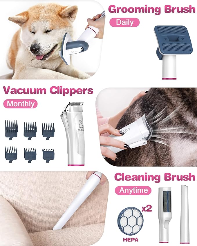 Dog Grooming Kit & Vacuum, Professional Pet Grooming Vacuum with Shedding Brush, Dog Clippers, Dog Dryer and Cleaner, 1.5L Dust Cup Pet Grooming Kit for Dogs, Cats, Quiet, 2 Filters