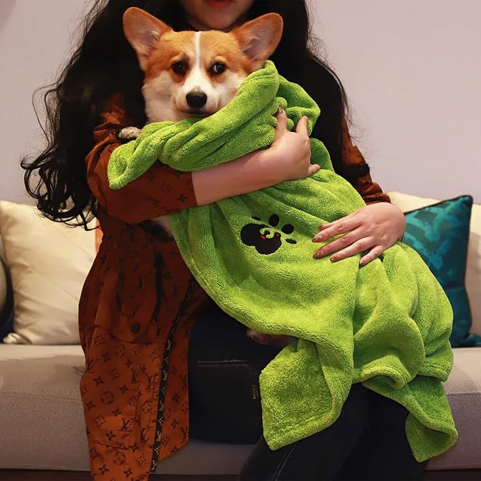 Extra Large Dog Towel - Pack of 2 - Super Absorbent Soft Microfiber Pet Bath Grooming Towels for Drying Dogs and Other Pets (XL-55" * 36", Green and Brown)