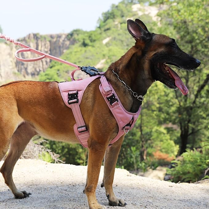 ICEFANG GN8 Tactical Dog Harness for Large Sized Dogs,Full Metal Buckles,Reflective in Training Walking K9 Dog Vest,No-Pull Front Leash Clip,Adjustable Pet Harness (Pink, L (Pack of 1))