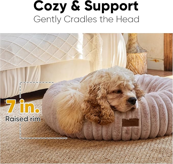FUKUMARU Small Dog Bed, Gradient Color Donut Dog Beds for Anxious Puppies, 25 inches Calming Orthopedic Dog Beds, Round Pet Beds with Washable Cover, Cute Cat Bed for Indoor Cats, Pink